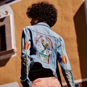 Vintage Anthropologie Embroidered denim jacket Floral Jean Pilcro Free People